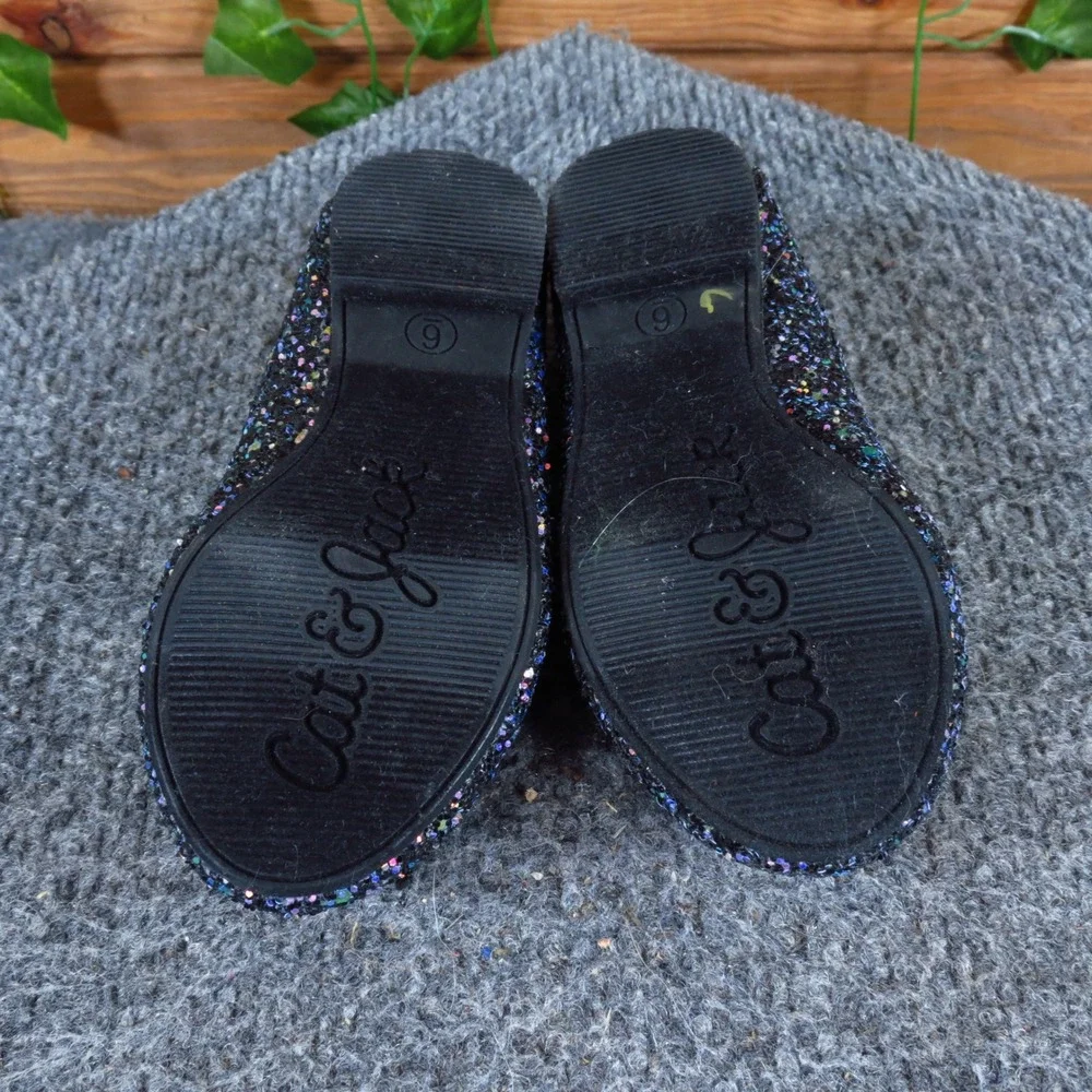 Cat & Jack Toddler Girls Mary Jane Ballet Flat Size 6 Dress Shoe Black Glitter